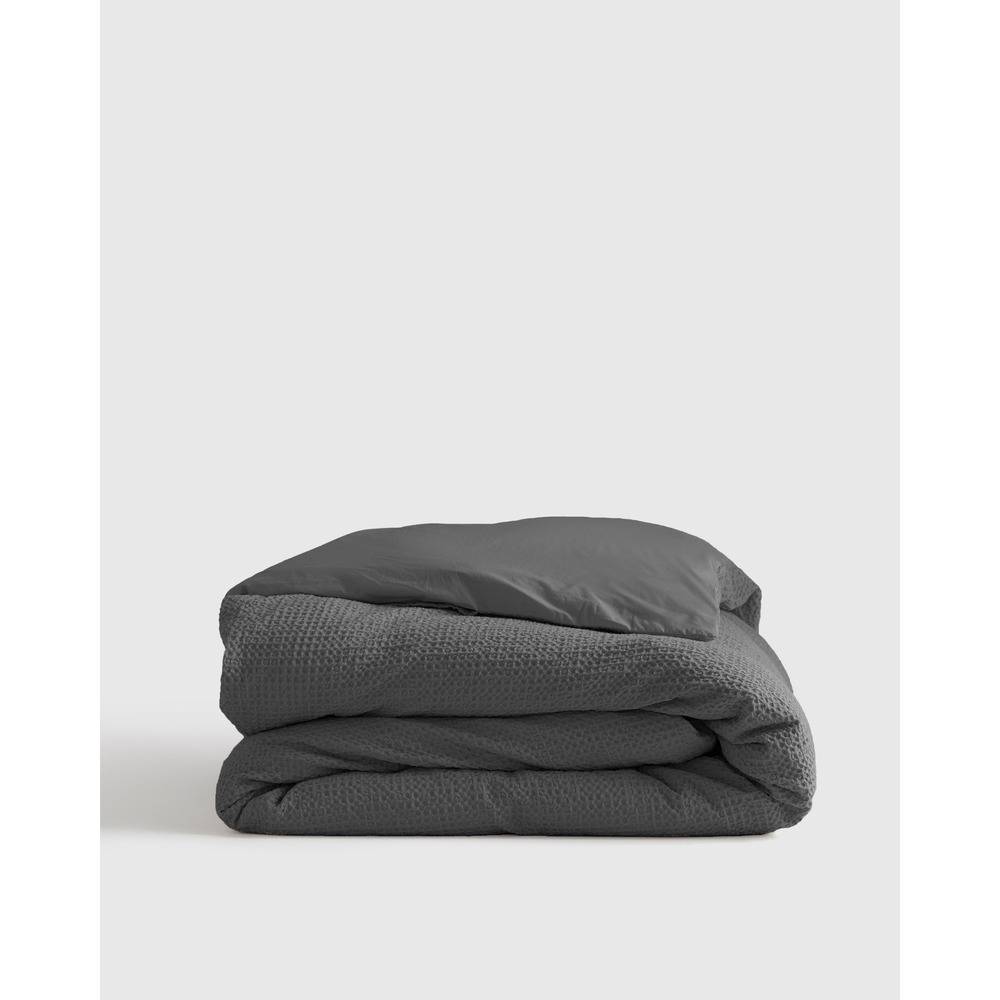 Quince Luxe Honeycomb Duvet Cover Queen Grey Waffle Weave Cotton Bedding New